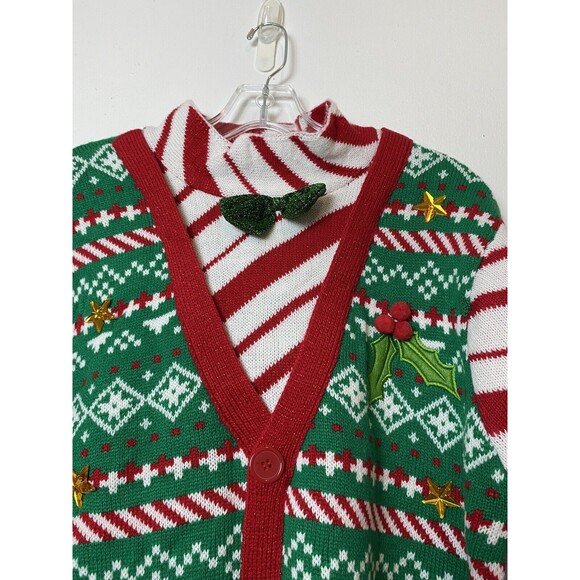 33 Degrees Unisex Christmas Sweater Vest Bow Tie Mock Neck Size M - Picture 10 of 13